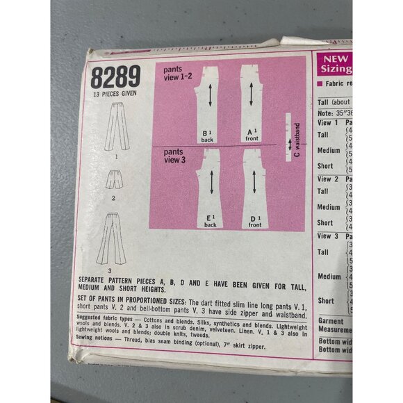 70s Simplicity 8289 Sewing Pattern Miss Waist 24 Hip 34 1/2 Shorts Bell Bottoms - Picture 3 of 6